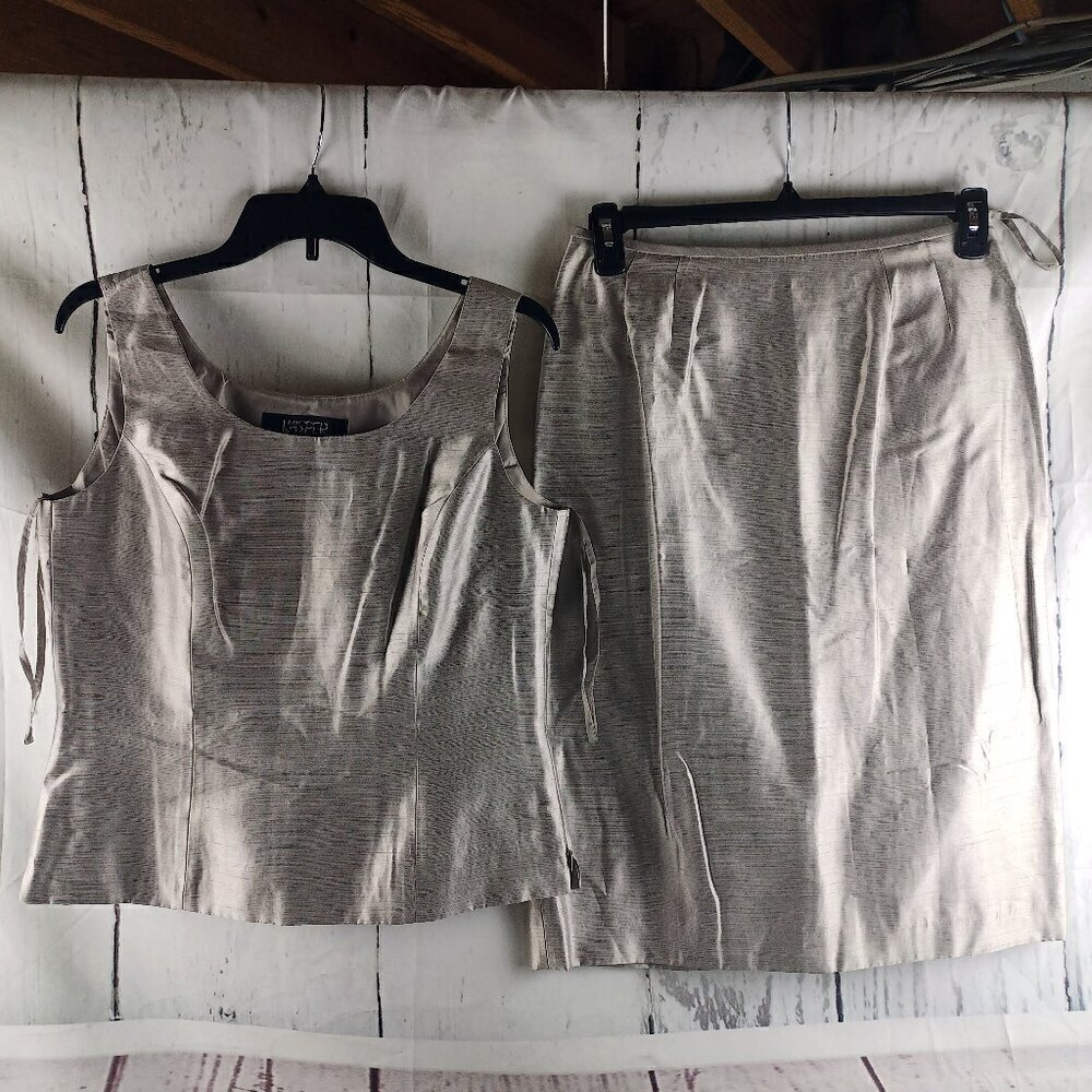 Kasper Womens Size 8 Gray Lined Sleeveless Top & Midi Skirt 2pc Set